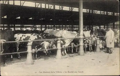 Ak Paris XIX., Les Abattoirs de la Villette, le Marche aux boeufs