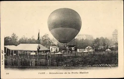 Ak Paris XVII., Aérodrome de la Porte Maillot, Ballon