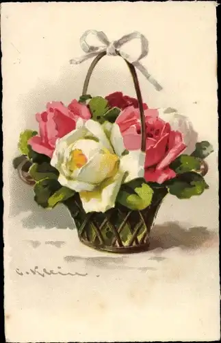 Künstler Ak Klein, Catharina, Rosenblüten in einem Korb