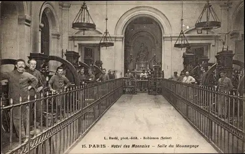 Ak Paris, Hôtel des Monnaies, Münzprägeanstalt, Salle du Monnayage