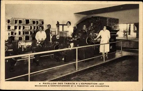 Ak Paris, Exposition de 1937, Pavillon des Tabacs, Machines a Confectionner et a Paqueter