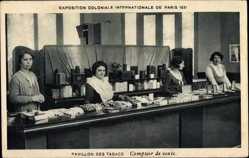 Ak Paris, Exposition Coloniale Internationale 1931, Pavillon des Tabacs, Comptoir de vente