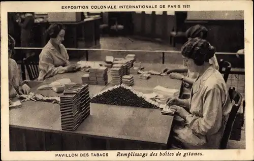 Ak Paris Frankreich, Exposition Coloniale Internationale 1931, Pavillon des Tabacs, Remplissage