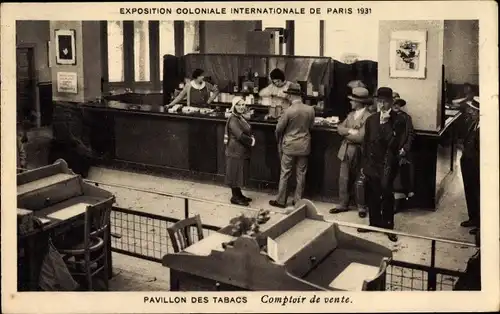 Ak Paris, Exposition Coloniale Internationale 1931, Pavillon des Tabacs, Comptoir de vente