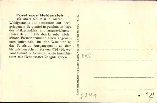 Ak Edenkoben an der Haardt Pfalz, Forsthaus Heldenstein