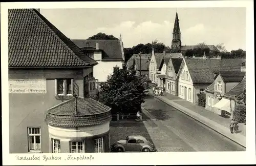 Ak Burhave Butjadingen im  KreisWesermarsch, Hauptstraße mit Hotel zum eisernen Kanzler, Kirche