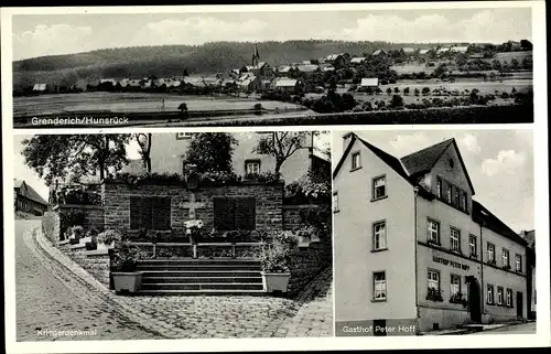 Ak Grenderich Cochem-Zell Pfalz, Gesamtansicht, Gasthof Peter Hoff, Kriegerdenkmal