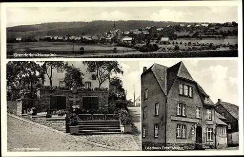 Ak Grenderich Cochem-Zell Pfalz, Gesamtansicht, Gasthof Peter Hoff, Kriegerdenkmal