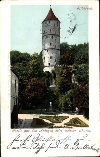 Ak Biberach an der Riß, Partie aus den Anlagen beim weißen Turm