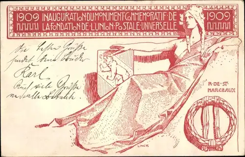 Ganzsachen Ak Schweiz, Fondation de l'Union Postale Universelle, Inauguration du Monument 1909
