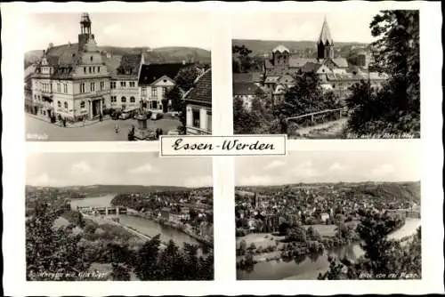 Ak Werden Essen im Ruhrgebiet, Rathaus, Abteikirche, Baldeneysee, Villa Hügel, Panorama v. d. Platte