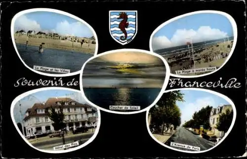 Ak Franceville Calvados, Wappen, La Plage, Les Villas, L'Avenue de Paris, Hotel des Pins
