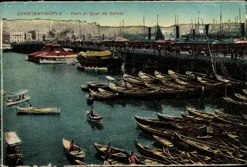 Ak Constantinople Istanbul Türkei, Pont et Quai de Galata, Hafenpartie