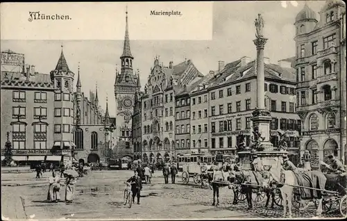 Ak München Bayern, Marienplatz, Kutschen
