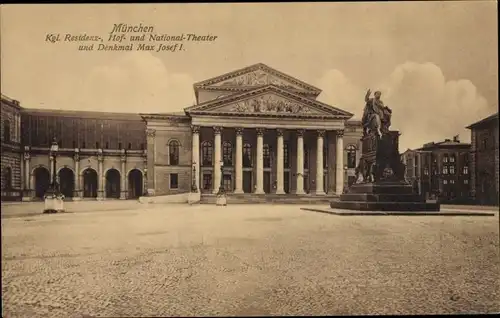 Ak München Bayern, Kgl. Residenz- Hof- und Nationaltheater, Denkmal Max Josef I.