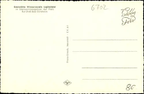 Ak Bad Dürkheim am Pfälzerwald, Gaststätte Winzerverein Luginsland