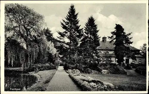 Ak Gütersloh in Westfalen, Teich im Park mit Festsaal