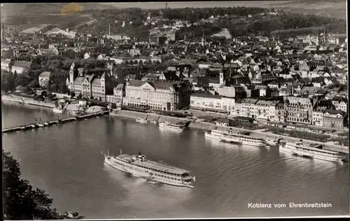 Ak Koblenz am Rhein, Ort vom Ehrenbreitstein aus gesehen, Dampfer