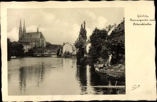 Ak Görlitz in der Lausitz, Neissepartie mit Peterskirche