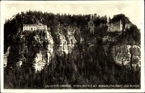 Ak Oybin in der Oberlausitz, Bergrestaurant und Ruinen