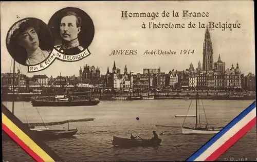 Ak Antwerpen Anvers Flandern, Hommage de la France a l'heroisme de la Belgique 1914, Albert I.