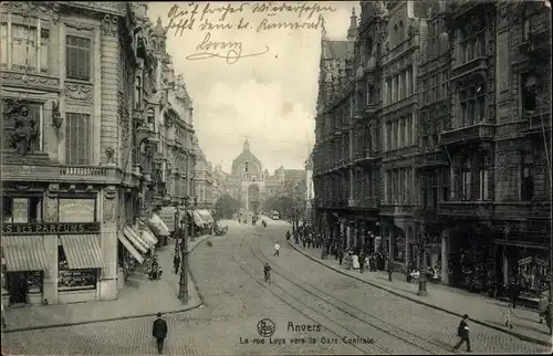 Ak Anvers Antwerpen Flandern, La rue Leys vers la Gare Centrale