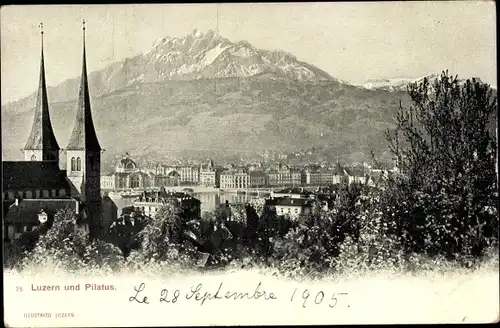 Ak Luzern Stadt Schweiz, Stadtpanorama, Pilatus