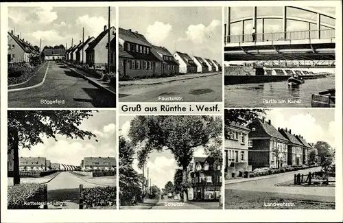 Ak Rünthe Bergkamen Westfalen, Partie am Kanal, Kettelersiedlung, Landwehrstraße, Schulstraße