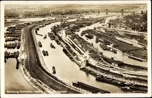 Ak Ruhrort Duisburg im Ruhrgebiet, Hafen, Fliegeraufnahme