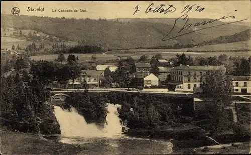 Ak Coo Stavelot Lüttich Wallonien, La Cascade et panorama, Wasserfall