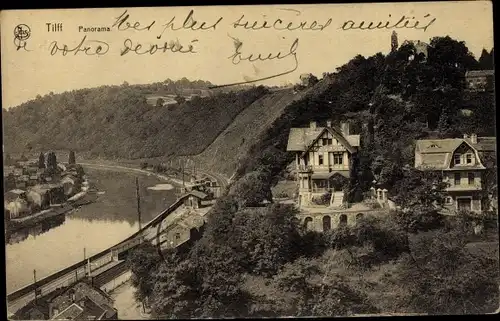 Ak Tilff Esneux Wallonien Lüttich, Panorama der Ortschaft, Bahnhof, Gleisseite