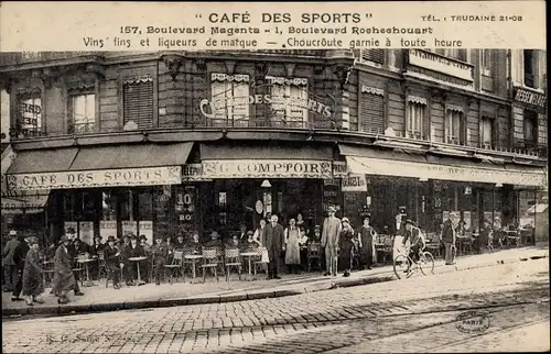 Ak Paris XVII., Cafe des Sports, Boulevard Magenta