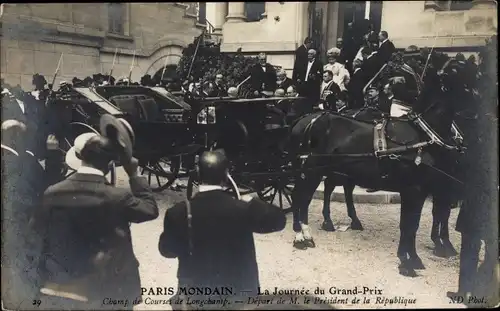 Ak Paris XVI., Champ de Courses de Longchamp, Depart de President de la Republique, Grand Prix