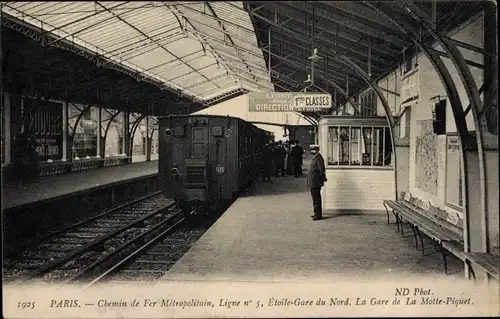 Ak Paris XV., Chemin de Fer Metropolitain Ligne no. 5, Etoile Gare du Nord, Gare de la Motte Piquet