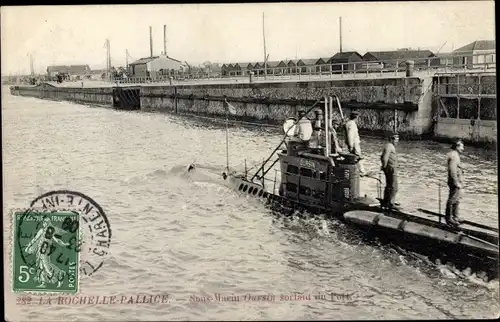 Ak La Pallice Rochelle Charente Maritime, Sous Marin sortant du Port