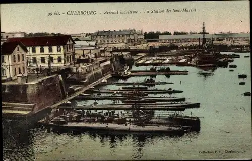Ak Cherbourg Manche, Arsenal maritime, La Station des Sous Marins