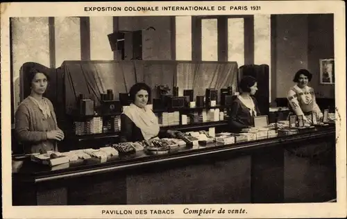 Ak Paris, Exposition Coloniale Internationale 1931, Pavillon des Tabacs, Comptoir de vente