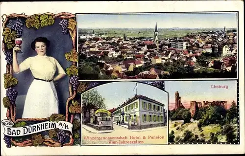 Ak Bad Dürkheim in der Pfalz, Gesamtansicht, Winzergenossenschaft, Hotel Vier Jahreszeiten, Limburg