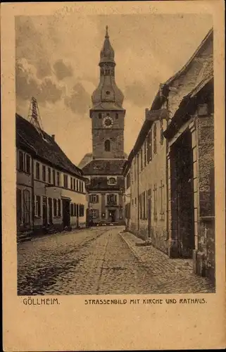 Ak Göllheim in der Pfalz, Straßenbild, Kirche, Rathaus