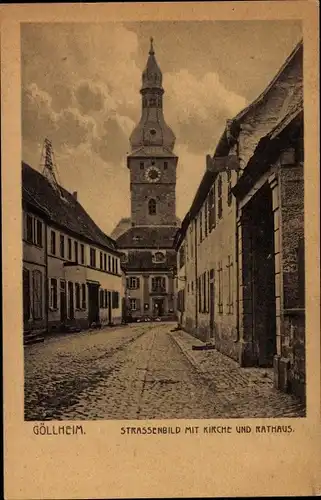 Ak Göllheim in der Pfalz, Straßenbild, Kirche, Rathaus
