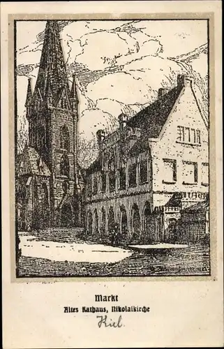 Ak Kiel Schleswig Holstein, Markt, Altes Rathaus, Nikolaikirche