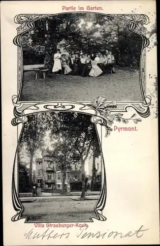 Jugendstil Passepartout Ak Bad Pyrmont in Niedersachsen, Gartenpartie, Villa Strasburger Koch