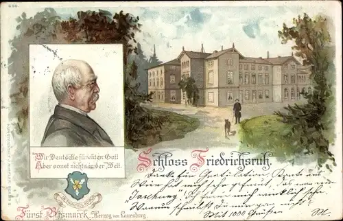 Passepartout Litho Aumühle in Schleswig Holstein, Schloss Friedrichsruh, Fürst Bismarck, Trauerkarte