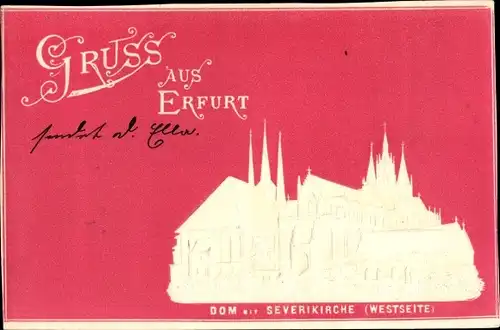 Präge Litho Erfurt in Thüringen, Dom mit Severikirche, Westseite