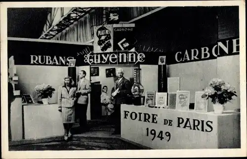 Ak Paris, Foire de Paris 1949, Gewerbeausstellung, Messestand Guyenne, Rubans, Carbone