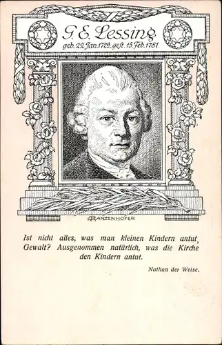 Ak Dichter Gotthold Ephraim Lessing, Nathan der Weise, Freie Schule Wien VIII., Albertgasse 23