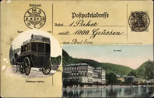 Passepartout Ak Bad Ems an der Lahn, Kursaal, Postkutsche