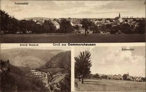 Ak Dommershausen im Hunsrück, Gesamtansicht, Schloss Waldeck