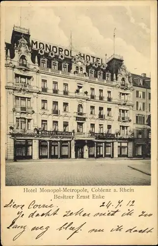 Ak Koblenz in Rheinland Pfalz, Hotel Monopol Metropole