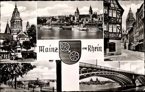 Ak Mainz am Rhein, Dom, Rheinufer, Rheinbrücke, Ort